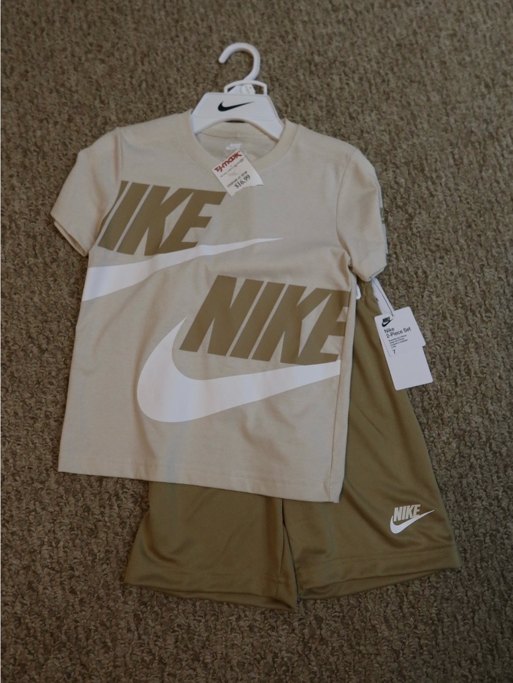 Nike Kids Tan & White Logo Tee and Shorts Set